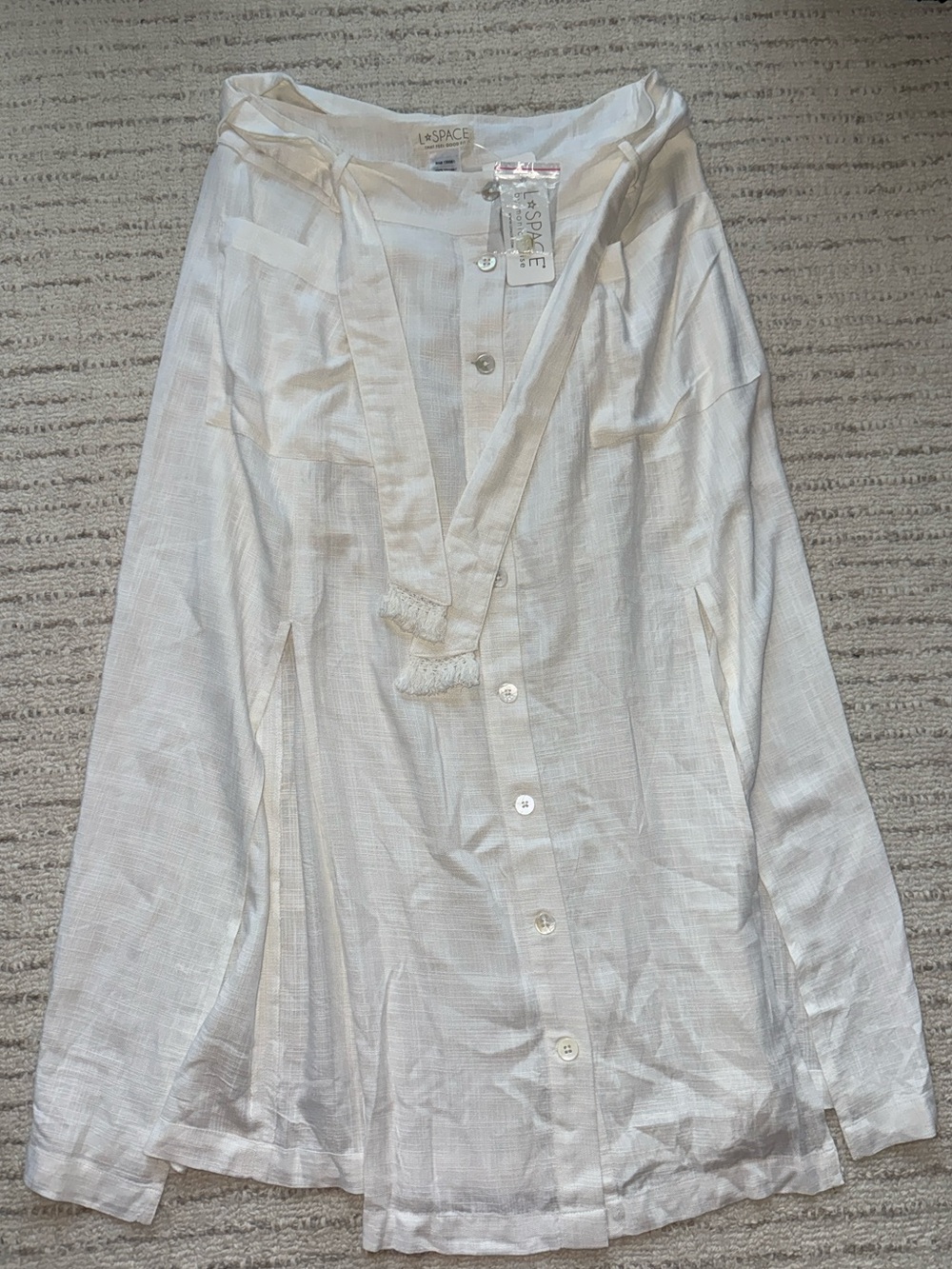 NWT L*SPACE Del Mar White Linen Blend Button Front Midi Skirt Size L